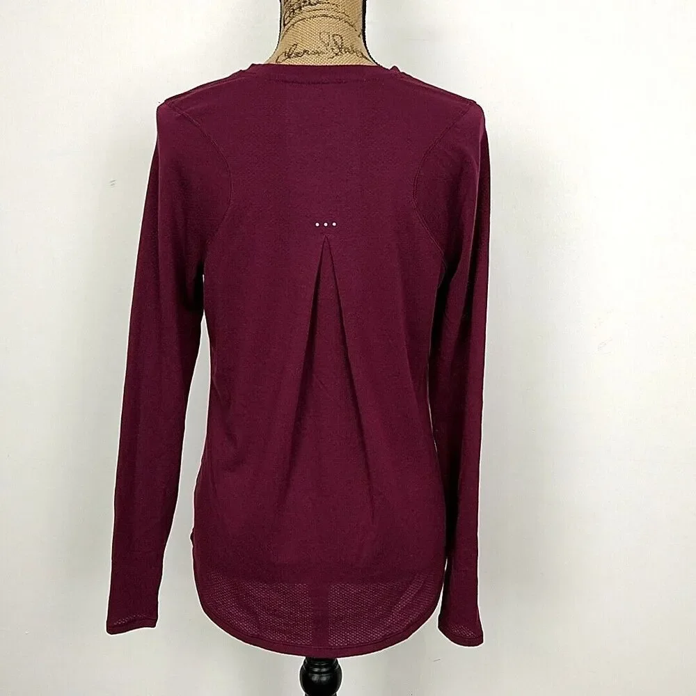 Avia Burgundy Long Sleeve Performance Top Lightweight Athletic Thumbhole sz S